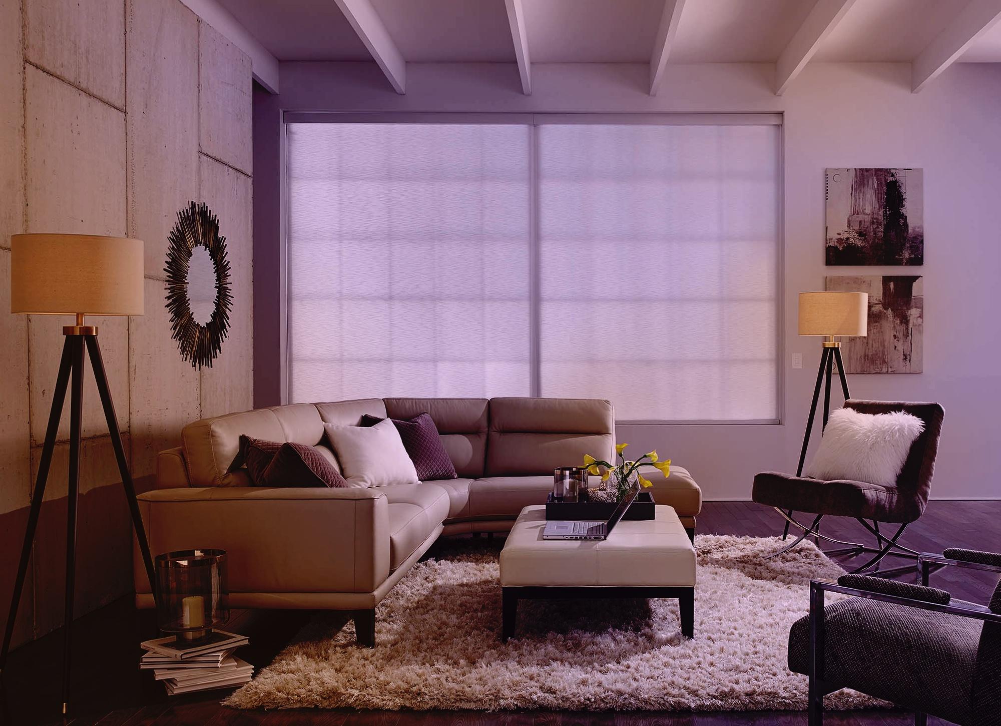 Living room lit for entertaining